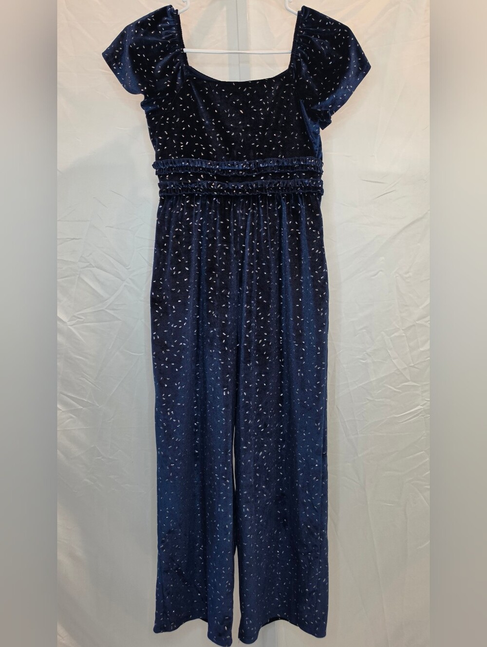 (GIRLS) Navy Sparkle Velvet Jumpsuit